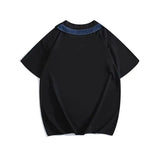 Riolio American summer high street men and women trendy denim patchwork round neck short sleeved couple hip-hop loose casual T-shirt