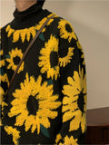 Riolio Flocking Floral Sweaters Men Baggy Spring Autumn Japanese Style Retro   High Street Harajuku Knitwear Slouchy Ins
