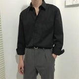 Riolio  Autumn New Korean Style Loose Casual Solid Color Shirt Men's Retro Slim Square Collar Long-sleeved Business Base Shirt