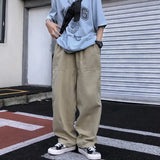 Riolio  Men's Clothing Spring Autumn Wide Leg Solid Color Elastic Pockets High Waisted Trousers Cargo Preppy Style Korean Fashion Pants