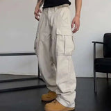 Riolio  High Street Hip Hop American Safari Style Multi Pockets Loose Overalls Casual Cargo Pants Straight Trendy Dark Punk
