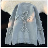 Riolio Y2k Streetwear Sweater Men New Retro Hole Fringed Sweater Loose Versatile Knitwear Pullovers Long Sleeve Jumpers Clothing