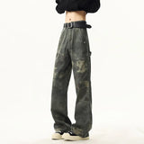 Riolio High quality Jeans Leopard Personality design Pockets Jeans Male American Style High Street Denim Pants Classic Denim Trousers