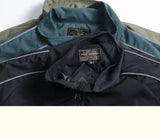 Riolio Jackets Men Autumn Pockets Casual Patchwork Loose Windbreaker Stripe Zipper Stand Collar Waterproof Outdoor Sports Bomber Jacket