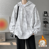 Riolio  Retro Tie-dye Printed Hoodie Men Fleece Warm Pullover Sweatshirts High Street Hip Hop Streetwear Oversized Unisex Hoodie