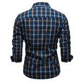 Riolio Men's Plaid Shirts 100% Cotton Checkered Long Sleeve Double Pockets Shirts for Men Fashion Social Business Men Shirts