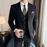 Riolio  Wool 6% (Jakcet + Vest + Pants ) High-end Brand Mens Solid Color Leisure Business Suit 3Pcs Sets Groom Wedding Dress Party Suit