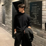 Riolio  Autumn and Winter Half Polo Turtle Neck Sweater Men's Korean Style Loose Fit Color Medium Neck Knitting Base Layer Top Sleeve