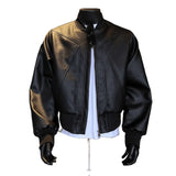 Riolio  American Trend Retro Crack Leather Versatile Casual Jackets Stand Collar Leather Bomber Men's Fashion Commuter Leather Coat