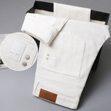Riolio  Men White Jeans Fashion Business Casual Classic Style Slim Fit Soft Pure Cotton Trousers Male Brand Advanced  Stretch Pants