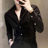 Riolio  Men Clothing Spring Autumn Korean Fashion Business Casual Button Down Shirts Male Black White Long Sleeve Slim Formal Tops M-4XL
