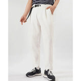 Riolio White Stretch Casual Ankle Pants Silhouette Men's Elegant Suit Pants Summer Korean Straight Loose Men's Smart Casual Trousers