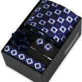 Riolio  Men Necktie Flower Pin Set With Box Luxury Necktie Handkerchief Brooch With Cufflinks Set Gift Box Wedding Men Suits Gravatas
