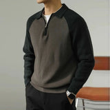 Riolio  New American Chic Men Polo Sweater Luxury Trendy Business Zip-up Knit Solid Color Pullover Leisure Slim-fit Long Sleeve Knitwear