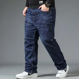 Riolio  Mens Large Size Black Jeans 10XL Oversize High Waist Loose Trousers Husband Plus Size Loose Denim Trousers Blue Male Denim Pants