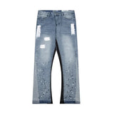 Riolio European and American Retro Washed Spliced Denim Loose Trousers High Street Couple Straight Micro-flared Jeans Hot Sale