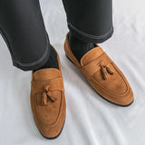 Riolio  Mens Tassels Loafers Comfortable Suede Shoes Men Leather Low-heel Wedding Moccasins British Style Non-Slip Retro Driving Shoes