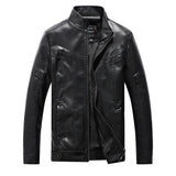 Riolio Motorcycle Leather Jacket Autumn Mens Stand Collar Jacket Coat Brand Solid Color Zipper Streetwear Winter Fleece Biker Jacket