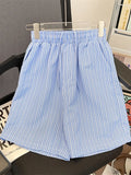 Riolio  Blue Striped Beach orts ex Summer Loose Casual Dstring Mid-Thigh Beach Vaion Couple's Five-Quarter Length Pants