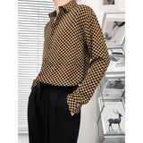 Riolio  Checkerboard Shirt Men's Black and White Plaid Long-sleeved Versatile Top
