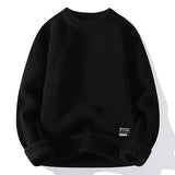 Riolio Casual Men's Round Neck Sweater Solid Color Texture Warm Knit Slim Fit Pullover Sweater Fashion New Winter