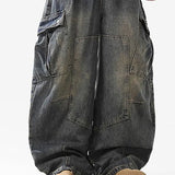 Riolio  Retro Multi Pocket Curved Knife Jeans Autumn And Winter Vintage Wide Leg Workwear Pants Korean Version High Street Men'S Jeans