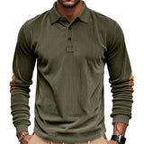 Riolio  Cross-border men's corduroy retro loose casual outdoor long-sleeved patch polo bottoming shirt