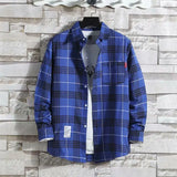 Riolio  Plaid Male Top with Pocket Long Sleeve Men's Shirt and Blouse Designer Slim Fit Casual Cheap Brand Button Fashion