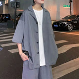 Riolio Summer Men's Sets Half Sleeve Blazer Suits Solid Short Sleeve Button Shirt + Shorts Korean Handsome Loose  2 Piece Set Outfits