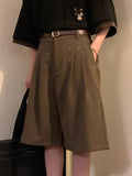 Riolio Summer Japanese Retro Simple Solid Color Casual Trousers Men Women Loose Wide-leg Shorts Fashionable and Trendy Five-point Pants
