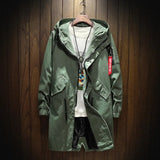Riolio Long Trench Coat Jacket Men Autumn Spring Black Hip Hop Japanese Coats Streetwear Male Hooded Army Green Casual Jackets