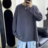 Riolio  Men's Solid Color Bottoming Shirt Spring and Autumn Long-sleeved T-shirt Japanese Top