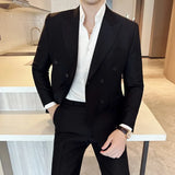 Riolio  Black Black Slim Fit Three Piece Suit Korean Style Double Breasted Autumn Winter Men's Fashionable AE Stock