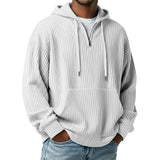 Riolio  Men's Ribbed Knit Half-Zip Hoodie Casual Oversized Pullover Sweatshirt with Kangaroo Pocket