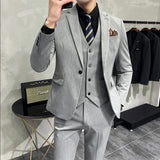 Riolio  S-7XL Jacket Vest Pants Luxury Elasticity Boutique Fashion Men's Solid Color Casual Business Suit 3-piece Sets Groom Wedding
