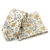 Riolio  Men's Floral Cotton Tie Pocket Handkerchief Set White Blue Woven Necktie Flower Leaves Pattern Wedding Party Accessories Gifts