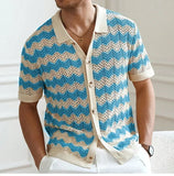 Riolio  New High-quality Breathable Fabric Knitted Cutout T-shirt Spring/Summer Men's Business Casual Striped Shirt Men Clothing