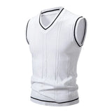 Riolio Men's Fashion New V-neck Sleeveless Sweater Embroidered Color Matching Leisure Lined Vest Men's Top