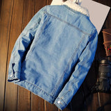 Riolio Men Winter Autumn Jacket Denim Inner Fleece Thicken Winter Jeans Jacket Coat Men's Turn-down Velvet Jacket Mens Fur Parkas