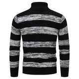 Riolio Autumn Winter Fashion Stripe Sweaters High Neck Long Sleeve Thermal Pullovers Male Slim Pullover Stretch Knit Sweaters 3XL-S