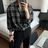 Riolio  Autumn Long Sleeve Shirt Men Oversized Fashion Retro Khaki Plaid Shirts Mens Korean Loose Cotton Black Casual Shirt Men M-2XL