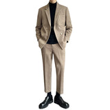 Riolio  Thickened Woolen Men's Casual Suit Two-Piece Set Loose Fit Double Breasted Autumn Winter Fashion City Style Side Slit Opening