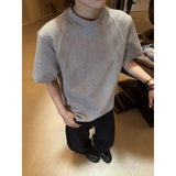 Riolio Men Slim Fit Short Sleeve Tshirt Solid Round Neck Unique Patchwork Design Premium Stretch Cotton Casual Summer Trendy Tee