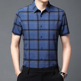 Riolio  Men's Short Sleeved Shirt Summer Plaid Middle aged Business Casual Thin Top