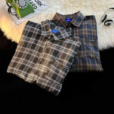 Riolio American Retro Plaid irt Men's Long Sve Loose Outerwear Casual Trendy Brand New 2024 Loose Fit Men's irt
