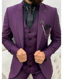 Riolio  Slim Fit Men's 3-Piece Suit Elegant Peak Lapel Blazer Vest And Pants Set for Wedding Banquet Business Evening Party