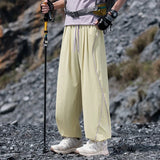 Riolio  Quick Dry Wide Leg Pants with Drawstring Unisex Summer Ice Sensation Waistband Contrast Color Stitched Elastic Cords