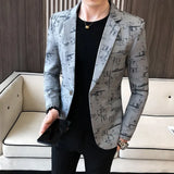 Riolio Men Blazer Spring Fashion High-quality Men Korean Version of The Printed Slim Formal Wedding Party Prom Suit Jacket