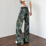 Riolio Straight Leg pants mens Printed Casual Pants Trendy Floral Fashion Trousers Streetwear Hip Hop Style Men Women Summer Beachwear