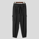 Riolio Men Cargo Pants Solid Joggers Elastic Waist Trousers Men With Belt Streetwear Loose Fashion Casual Pantalon S-5XL